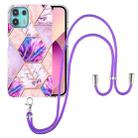 For Motorola Edge 20 Lite Electroplating Splicing Marble TPU Phone Case with Lanyard(Light Purple) - 1