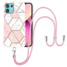 For Motorola Edge 20 Lite Electroplating Splicing Marble TPU Phone Case with Lanyard(Pink White) - 1