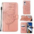 For Xiaomi 12 Embossed Butterfly Leather Phone Case(Rose Gold) - 1