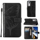 For Xiaomi 12 Embossed Butterfly Leather Phone Case(Black) - 1