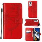 For Xiaomi 12 Embossed Butterfly Leather Phone Case(Red) - 1