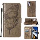 For Xiaomi 12 Pro Embossed Butterfly Leather Phone Case(Grey) - 1