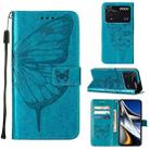 For Xiaomi Poco M4 Pro 4G Embossed Butterfly Leather Phone Case(Blue) - 1