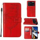 For Xiaomi Poco M4 Pro 4G Embossed Butterfly Leather Phone Case(Red) - 1