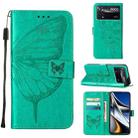 For Xiaomi Poco X4 Pro 5G Embossed Butterfly Leather Phone Case(Green) - 1