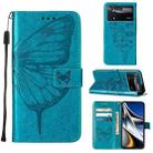 For Xiaomi Poco X4 Pro 5G Embossed Butterfly Leather Phone Case(Blue) - 1