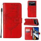 For Xiaomi Poco X4 Pro 5G Embossed Butterfly Leather Phone Case(Red) - 1