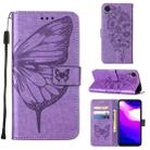 For Samsung Galaxy A03 Core Embossed Butterfly Leather Phone Case(Light Purple) - 1