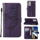 For Samsung Galaxy A73 5G Embossed Butterfly Leather Phone Case(Dark Purple) - 1