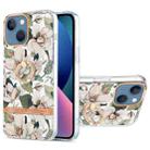 For iPhone 13 mini Ring IMD Flowers TPU Phone Case (Green Gardenia) - 1