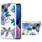 For iPhone 13 mini Ring IMD Flowers TPU Phone Case (Blue Peony) - 1