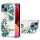 For iPhone 13 Ring IMD Flowers TPU Phone Case(Blue Rose) - 1