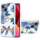 For iPhone 13 Ring IMD Flowers TPU Phone Case(Blue Peony) - 1