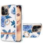 For iPhone 13 Pro Ring IMD Flowers TPU Phone Case (Blue Peony) - 1