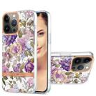For iPhone 13 Pro Ring IMD Flowers TPU Phone Case (Purple Peony) - 1