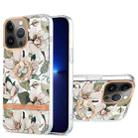For iPhone 13 Pro Max Ring IMD Flowers TPU Phone Case (Green Gardenia) - 1
