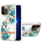 For iPhone 13 Pro Max Ring IMD Flowers TPU Phone Case (Blue Rose) - 1