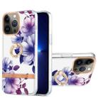 For iPhone 13 Pro Max Ring IMD Flowers TPU Phone Case (Purple Begonia) - 1