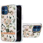 For iPhone 12 / 12 Pro Ring IMD Flowers TPU Phone Case(Green Gardenia) - 1