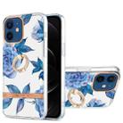 For iPhone 12 / 12 Pro Ring IMD Flowers TPU Phone Case(Blue Peony) - 1