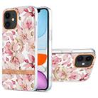 For iPhone 11 Ring IMD Flowers TPU Phone Case (Pink Gardenia) - 1