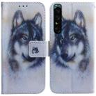 For Sony Xperia 1 IV Coloured Drawing Leather Phone Case(White Wolf) - 1