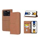 For Xiaomi Poco M4 Pro Woven Texture Stitching Magnetic PU Leather Phone Case(Brown) - 1