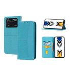 For Xiaomi Poco M4 Pro Woven Texture Stitching Magnetic PU Leather Phone Case(Blue) - 1