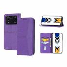 For Xiaomi Poco M4 Pro Woven Texture Stitching Magnetic PU Leather Phone Case(Purple) - 1
