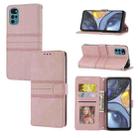 For Motorola Moto G22 Embossed Striped Magnetic Buckle Horizontal Flip Phone Leather Case(Pink) - 1