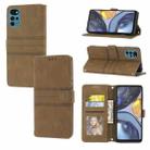 For Motorola Moto G22 Embossed Striped Magnetic Buckle Horizontal Flip Phone Leather Case(Brown) - 1