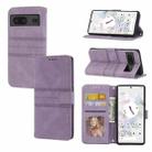 For Google Pixel 7 Embossed Striped Magnetic Buckle Horizontal Flip Phone Leather Case(Purple) - 1