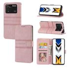 For Xiaomi Poco M4 Pro Embossed Striped Magnetic Buckle Horizontal Flip Phone Leather Case(Pink) - 1