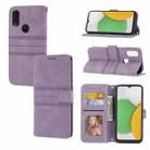 For Kyocera Android One S9 / Digno Sanga Edition Embossed Striped Magnetic Buckle Horizontal Flip Phone Leather Case(Purple) - 1