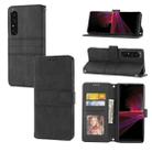 For Sony Xperia 1 IV Embossed Striped Magnetic Buckle Horizontal Flip Phone Leather Case(Black) - 1