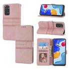 For Xiaomi Redmi Note 11E Embossed Striped Magnetic Buckle Horizontal Flip Phone Leather Case(Pink) - 1