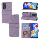 For Xiaomi Redmi Note 11E Embossed Striped Magnetic Buckle Horizontal Flip Phone Leather Case(Purple) - 1