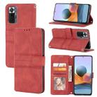 For Xiaomi Redmi 10 5G Embossed Striped Magnetic Buckle Horizontal Flip Phone Leather Case(Red) - 1