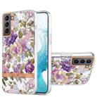 For Samsung Galaxy S22+ 5G Ring IMD Flowers TPU Phone Case(Purple Peony) - 1