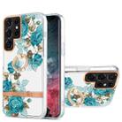 For Samsung Galaxy S22 Ultra 5G Ring IMD Flowers TPU Phone Case(Blue Rose) - 1