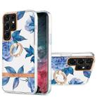 For Samsung Galaxy S22 Ultra 5G Ring IMD Flowers TPU Phone Case(Blue Peony) - 1