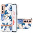 For Samsung Galaxy S21 5G Ring IMD Flowers TPU Phone Case(Blue Peony) - 1