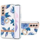 For Samsung Galaxy S21+ 5G Ring IMD Flowers TPU Phone Case(Blue Peony) - 1