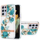 For Samsung Galaxy S21 Ultra 5G Ring IMD Flowers TPU Phone Case(Blue Rose) - 1