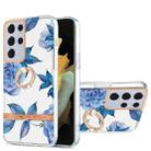 For Samsung Galaxy S21 Ultra 5G Ring IMD Flowers TPU Phone Case(Blue Peony) - 1