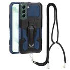 For Samsung Galaxy S22+ 5G Lanyard Mecha Armor Kickstand PC + TPU Phone Case(Blue) - 1