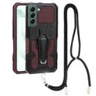 For Samsung Galaxy S22+ 5G Lanyard Mecha Armor Kickstand PC + TPU Phone Case(Brown) - 1