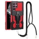 For Samsung Galaxy S22 Ultra 5G Lanyard Mecha Armor Kickstand PC + TPU Phone Case(Red) - 1