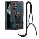 For Samsung Galaxy S22 Ultra 5G Lanyard Mecha Armor Kickstand PC + TPU Phone Case(Green) - 1