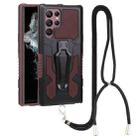 For Samsung Galaxy S22 Ultra 5G Lanyard Mecha Armor Kickstand PC + TPU Phone Case(Brown) - 1